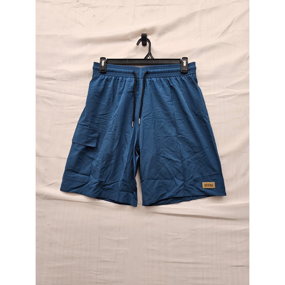 Brisira Mens Cargo Swim Trunks Blue Polyester Blend Athletic Size Medium